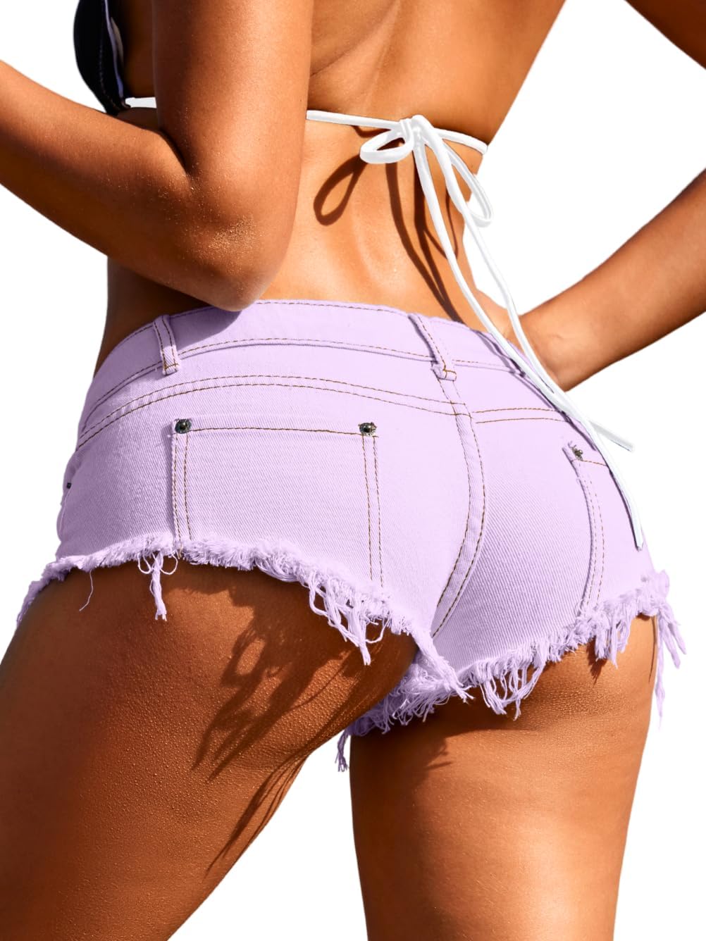 EHSUYAB Women Sexy Cowgirl Booty Jean Shorts, Low Rise Mini Ripped Cheeky Jeans, Denim Hot Pants Beach Outfits Rave Festival