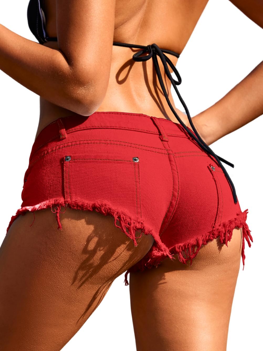 EHSUYAB Women Sexy Cowgirl Booty Jean Shorts, Low Rise Mini Ripped Cheeky Jeans, Denim Hot Pants Beach Outfits Rave Festival