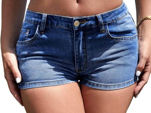 Women's Low Waist Button Skinny Denim Shorts Streetwear Stretch Shorts