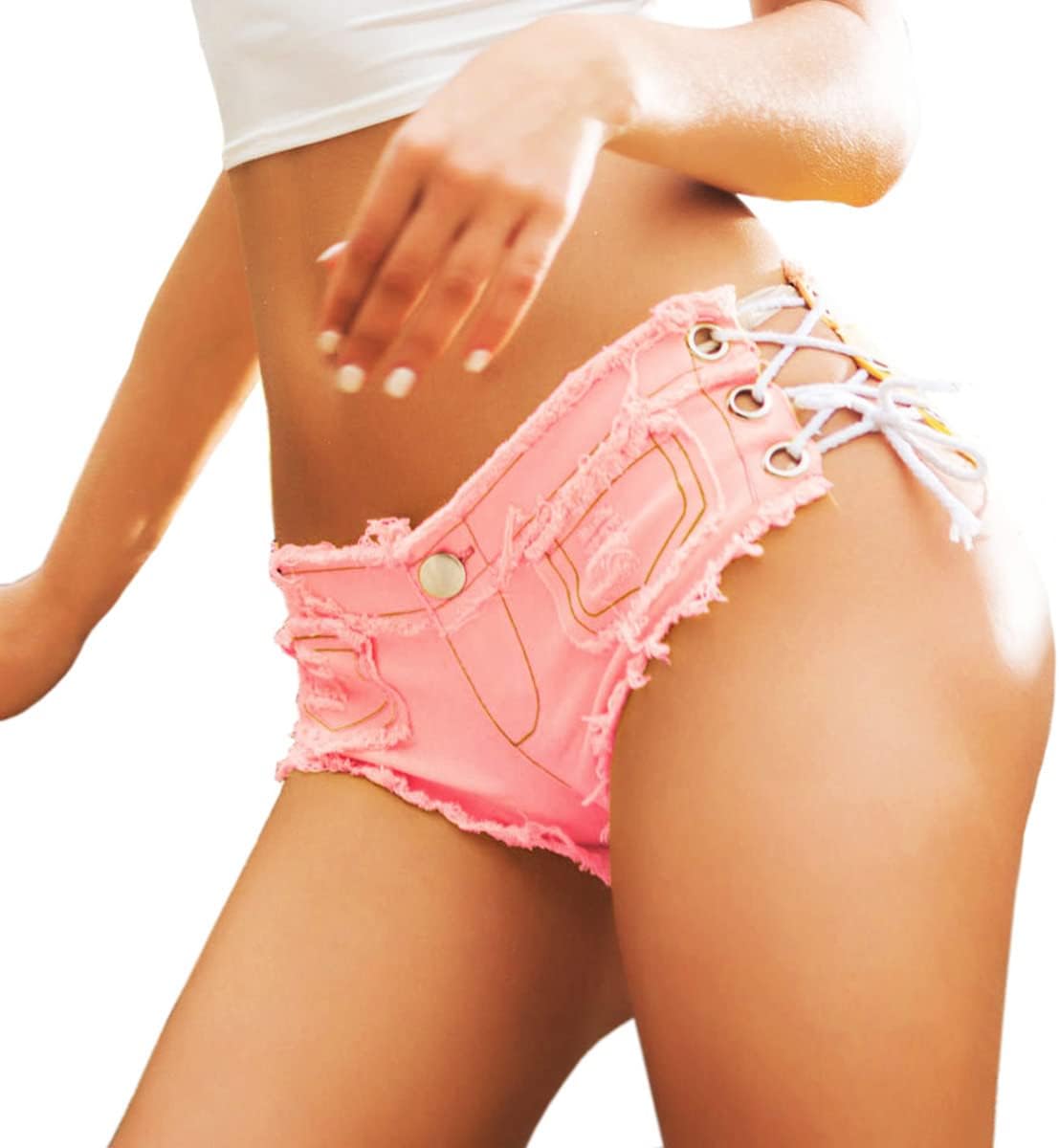 Women's Sexy Denim Shorts Low Waist Cut Off Lace Up Mini Jeans Hot Pants Club Beaches